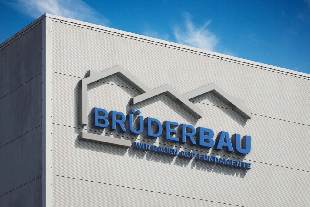 Mockup einer Gebäudebeschriftung von BrüderBau