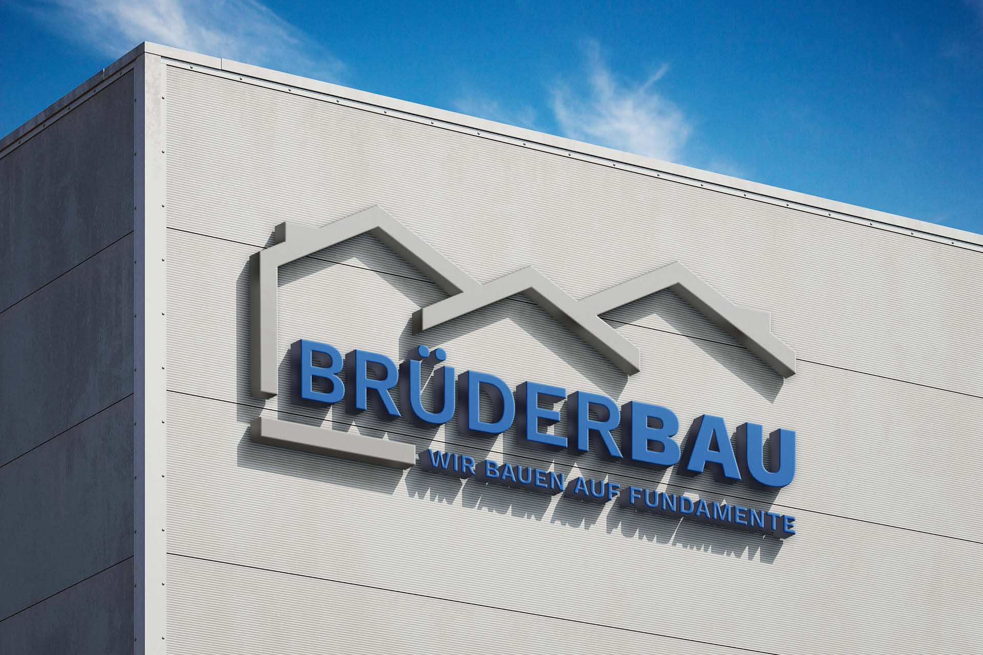 Mockup einer Gebäudebeschriftung von BrüderBau
