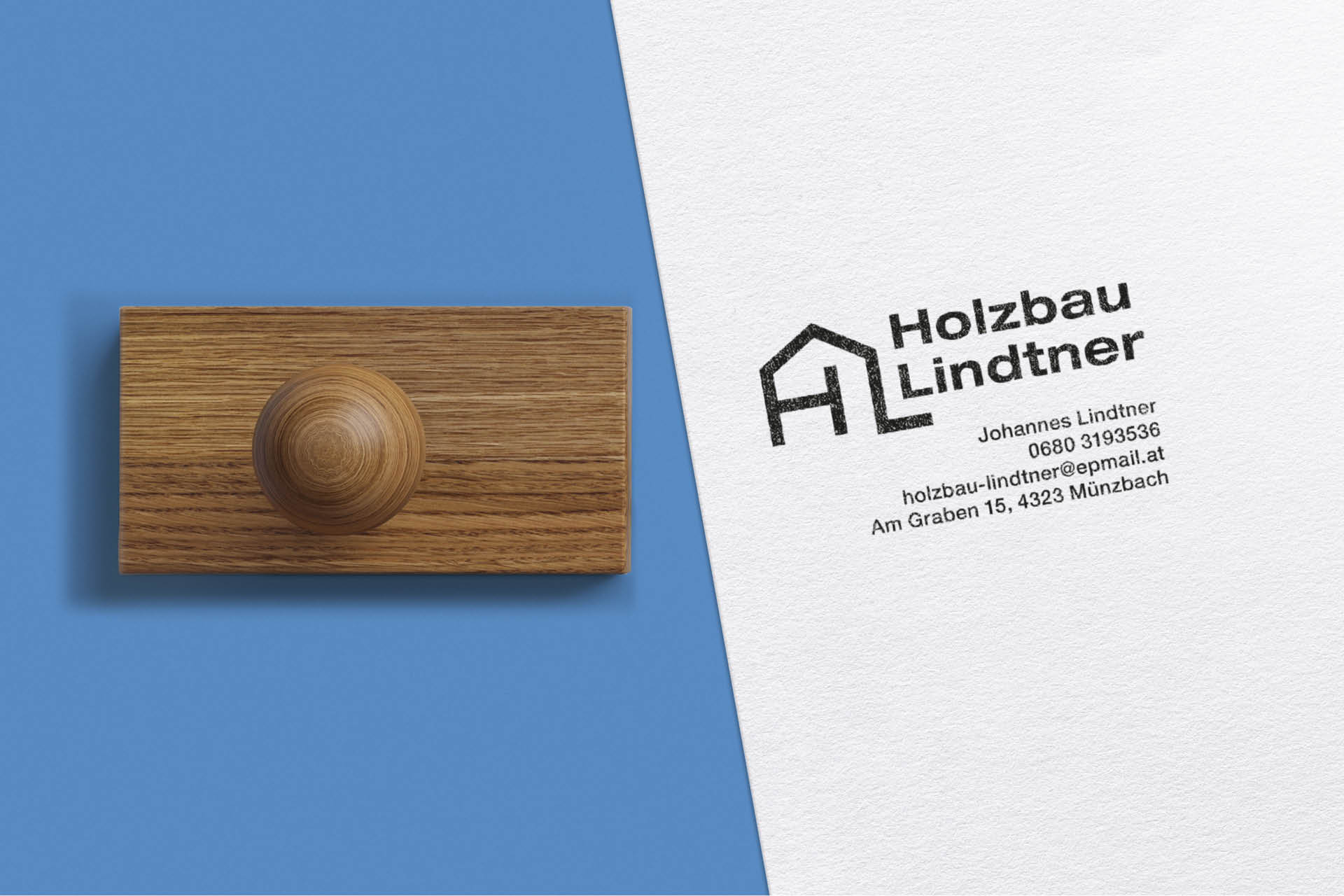 Mockup von Stempel für Holzbau Lindtner