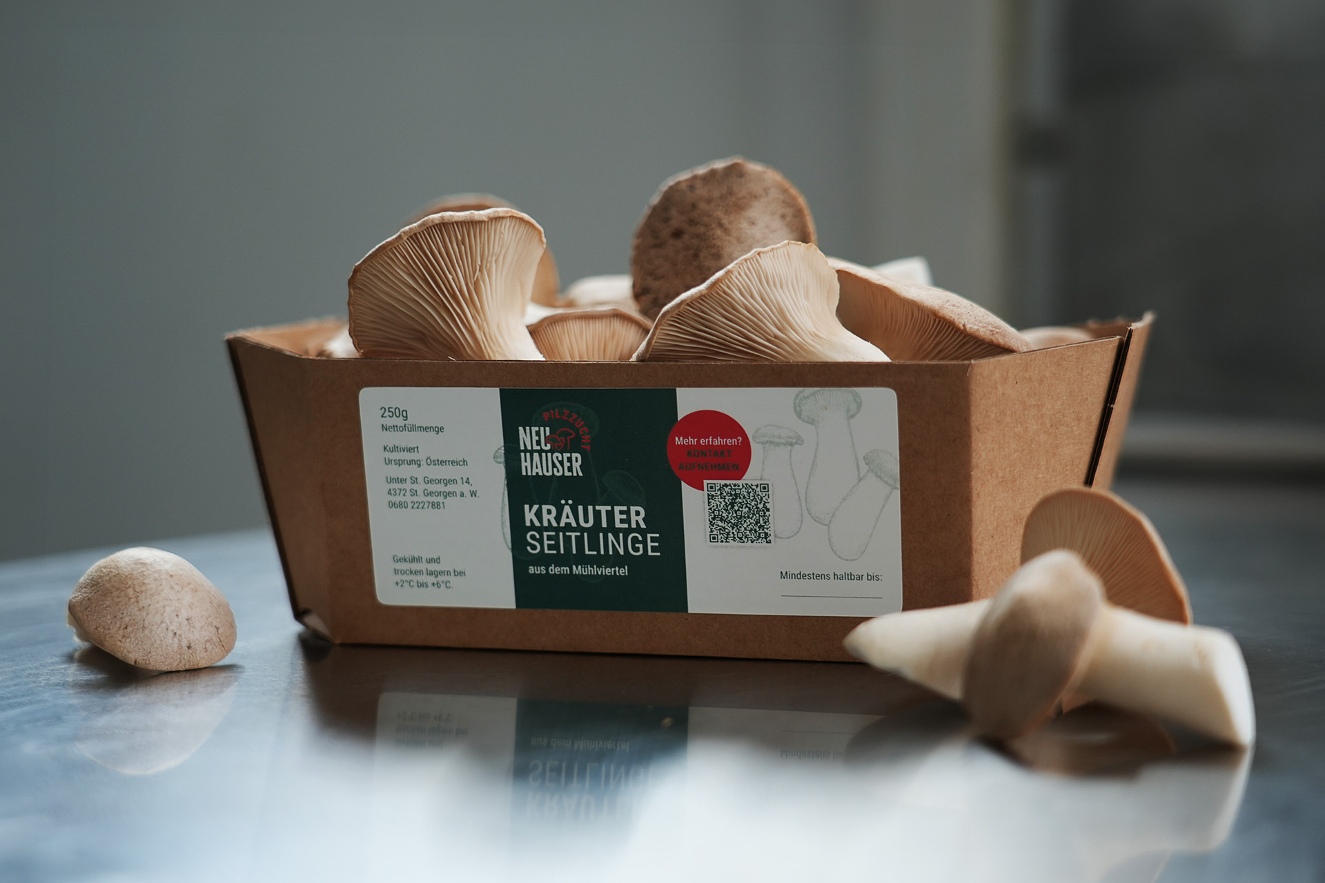 Aufnahme von Packaging-Design auf Pilzverpackung