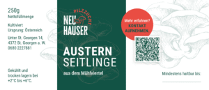 Etikette Design für Pilzzucht Neuhauser für Austern Seitlinge