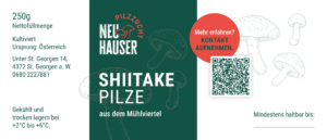 Etikette Design für Pilzzucht Neuhauser für Shiitake Pilze