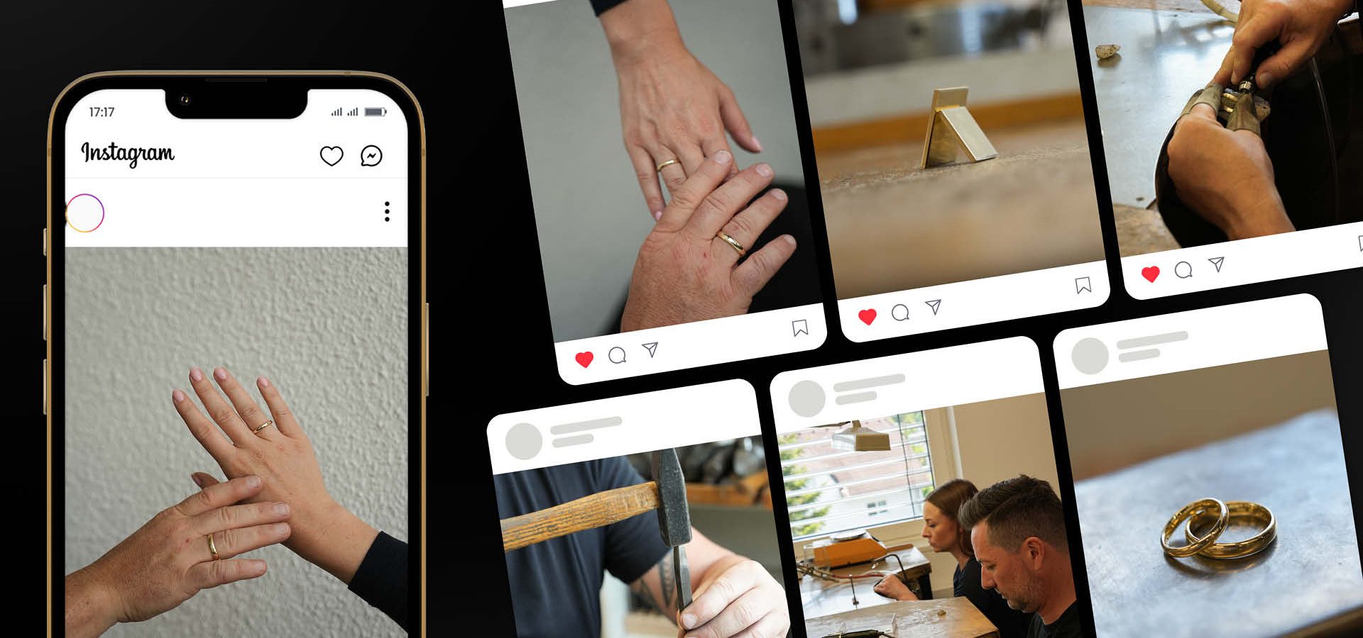 Mockup von Social Media Postings von BRoy Schmuckproduktion